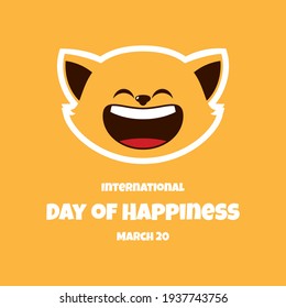 International Day of Happiness vector. Laughing cat face icon vector. Cheerful cat cartoon character. Happy cat face expression vector. Day of Happiness Poster, March 20. Important day