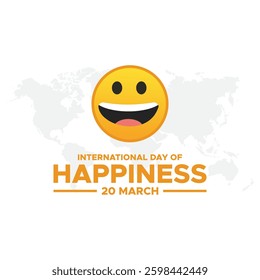 International Day of Happiness, World Happiness Day Celebration Illustration with Smiling Face Expression Yellow for Web Banner or Landing Page in Flat Cartoon Hand Drawn Templates