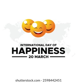 International Day of Happiness, World Happiness Day Celebration Illustration with Smiling Face Expression Yellow for Web Banner or Landing Page in Flat Cartoon Hand Drawn Templates
