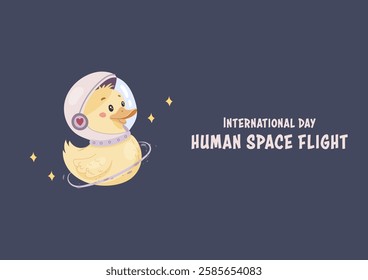 International day of human flight to the moon. Vector simple illustration , postcard banner poster Duckling .