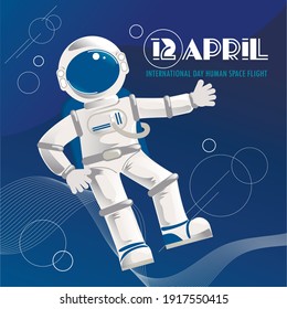 International day human space flight. An astronaut in space.  Space exploration.  Vector illustration of an astronaut