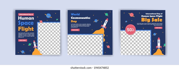 International Day of Human Space Flight. World cosmonautics day. Banners vector for social media ads, web ads, business messages, discount flyers and big sale banner.
