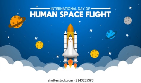 International day of human space flight vector illustration. Suitable for Poster, Banners, background, campaign and greeting card.