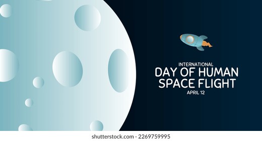 International day human space flight. 12 April Cosmonautics Day banner with rocket. Horizontal web banner.