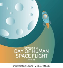 International day human space flight. 12 April Cosmonautics Day banner with rocket. Horizontal web banner.