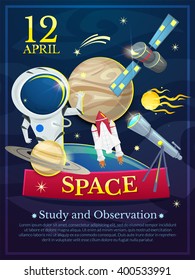 International Day of human space flight, Cosmonautics Day poster vector illustration
