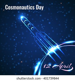 International day of human space flight. 12 April card. Vector Design Template greeting card with day of cosmonautics. Vector day cosmonautics. 