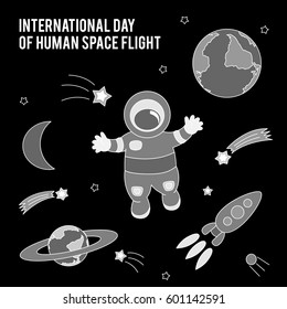 International Day Of Human Space Flight. Vector illustration for celebration design. It can be used for decoration greetings, invitations, advertising banner, poster