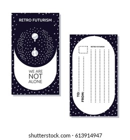 International Day of Human Space Flight. Greeting card with alien and earthling