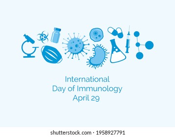 International Day Of Immunology Vector. Scientific And Medical Equipment Blue Icon Set Vector. Cells And Bacteria Vector. Day Of Immunology Poster, April 29. Important Day