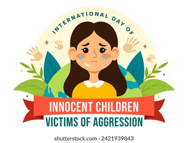 International Day of Innocent Children Victims of Aggression Vector Illustration on 4 June with Kids Sad Pensive and Cries in Flat Cartoon Background