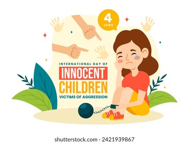 International Day of Innocent Children Victims of Aggression Vector Illustration on 4 June with Kids Sad Pensive and Cries in Flat Cartoon Background