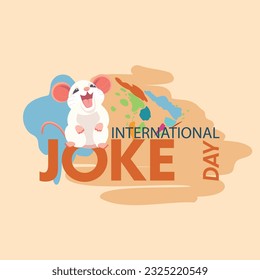 International Day of Jokes. Graphic banner laughing white mouse