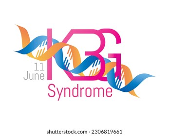 Internationaler Tag des KBG-Syndroms. 11. Juni KBG-Buchstaben mit verflochtenem DNA-Strang auf weißem Hintergrund.