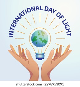 international day of light design template for celebration. day of light design template. globe light and hand vector illustration. flat globe illustration.