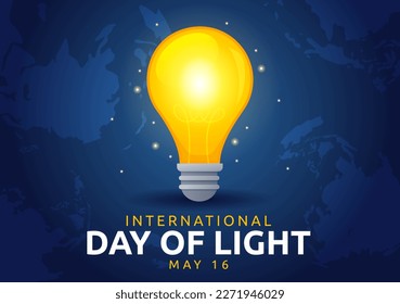 International Day of Light on May 16 Illustration to the Importance Use of Lamp in Flat Cartoon Hand Drawn for Banner or Landing Page Templates