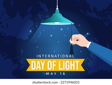 International Day of Light on May 16 Illustration to the Importance Use of Lamp in Flat Cartoon Hand Drawn for Banner or Landing Page Templates