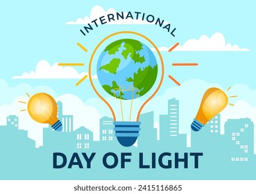 International Day of Light Vector Illustration on May 16 to the Importance Use of Lamp and Savings in Human Life in Flat Cartoon Background