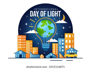 Día Internacional de la Ilustración de Vectores Luminosos el 16 de mayo para la Importancia del Uso de la Lámpara y el Ahorro en la Vida Humana en el Fondo de Caricatura Plana