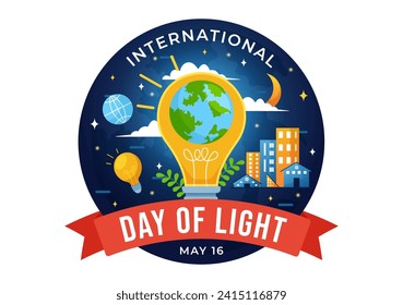 Día Internacional de la Ilustración de Vectores Luminosos el 16 de mayo para la Importancia del Uso de la Lámpara y el Ahorro en la Vida Humana en el Fondo de Caricatura Plana