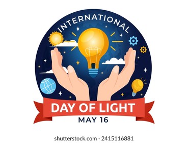 International Day of Light Vector Illustration on May 16 to the Importance Use of Lamp and Savings in Human Life in Flat Cartoon Background