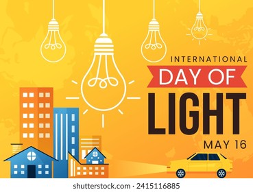 International Day of Light Vector Illustration on May 16 to the Importance Use of Lamp and Savings in Human Life in Flat Cartoon Background
