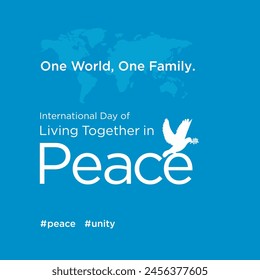 International Day of Living Together in Peace, May 16th. 
Social Media Post Vector Template Blue BG