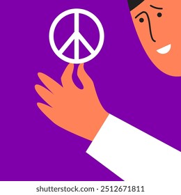 International Day of Living Together in Peace. World Peace Day with man and sign. International Day of Peace. No war concept. Flat vector illustration.