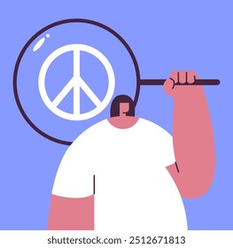 International Day of Living Together in Peace with girl and sign. World Peace Day. International Day of Peace. No war concept. Flat vector illustration.