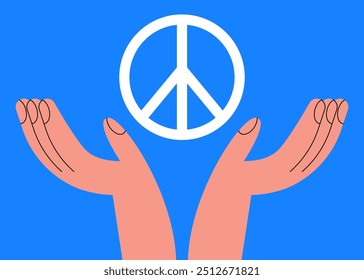 International Day of Living Together in Peace. Hands with sign. World Peace Day. International Day of Peace. No war concept. Flat vector illustration.