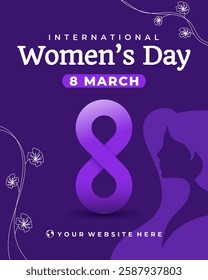 International Women’s Day March 8 banner design. Usable for social media posts, event invitations, and awareness campaigns