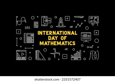 International Day of Mathematics - March 14 vector thin line horizontal banner. IDM concept illustration 