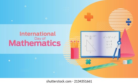 Internationaler Tag der Mathematik am 14. März Business Broschüre Flyer Banner Design horizontale Vorlage Vektorgrafik, Titelpräsentation abstrakt, moderne Publikation Poster und Flaggen-Banner.