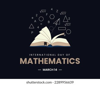 Internationaler Tag der Mathematik, Vektorgrafik, Flyer, Banner, Social-Media-Post, Poster, Typografie, Symbole, Farben, Forschung, Mathematik, festliches Konzept, Hintergrund, Vorlage für den Hintergrund