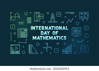 International Day of Mathematics vector outline horizontal colorful banner. IDM concept illustration with dark background