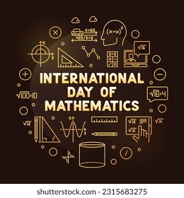 International Day of Mathematics vector thin line round colored banner. IDM March 14 concept illustration with dark background