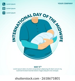 Dia Internacional do projeto da parteira com uma parteira segurando um bebê