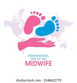 International Day of the Midwife vector. Pink and blue baby footprint and female hand silhouette icon vector. Imprint of baby feet icon. Important day