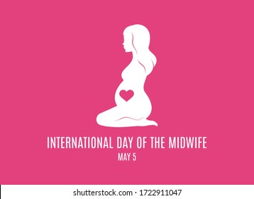 International Day of the Midwife vector. Pregnant woman kneeling icon. Silhouette of pregnant woman vector. Abstract pregnant woman with heart icon. Midwives Day Poster, May 5. Important day