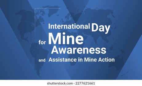 International Day for Mine Awareness and Assistance in Mine Action holiday card. Poster with earth map, blue gradient lines background, white text. Flat style design banner. Vector illustration.