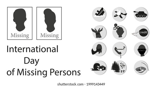 International Day of Missing Persons. Lost anonymous person. Missing people in the aftermath of the disaster. Reasons for missing people. International Missing Children's Day. Set. 