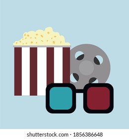 International day of the movie. Banner of world cinema day on December 28. Concept of film production popcorn