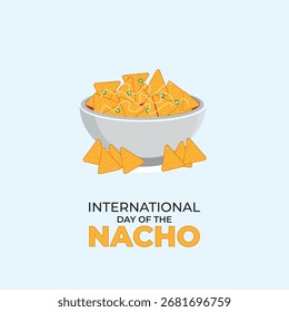 Dia Internacional do Nacho com Tortilla Chips e Salsa. 21 de outubro, Conceito de férias. Modelo para plano de fundo com faixa, cartaz e cartão. Ilustração vetorial.