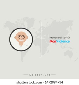 International day of Non Violence with india head oldman cartoon vector icon with eyeglasses, and worldmap background