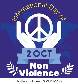 International Day of Non Violence poster design, world map with pigeon vector, bird, world peace, 2nd October.