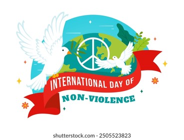 International Day of Non-Violence Vector Illustration on October 2nd, a culture of peace, tolerance, and understanding in a Flat Design Background