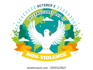 International Day of Non-Violence Vector Illustration on October 2nd, a culture of peace, tolerance, and understanding in a Flat Design Background