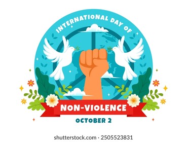 International Day of Non-Violence Vector Illustration on October 2nd, a culture of peace, tolerance, and understanding in a Flat Design Background