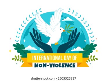 International Day of Non-Violence Vector Illustration on October 2nd, a culture of peace, tolerance, and understanding in a Flat Design Background