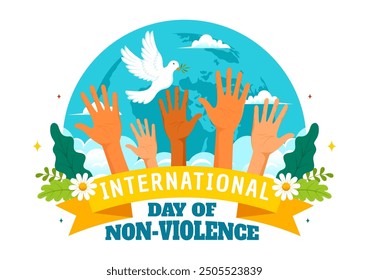 International Day of Non-Violence Vector Illustration on October 2nd, a culture of peace, tolerance, and understanding in a Flat Design Background